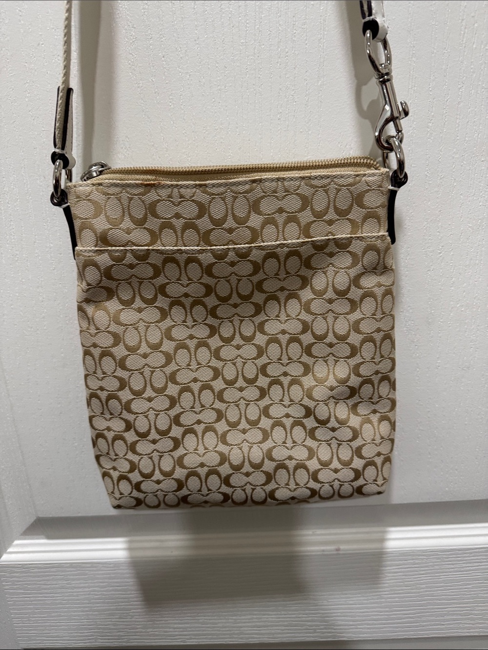 Coach Signature File Crossbody Bag Khaki White Snake Embossed Trim - Picture 8 of 11